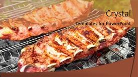  Presentation with ribs - PPT layouts with bone ash - appetizing juicy spare ribs grilled background and a coral colored foreground