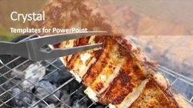  Presentation with spare parts management - Slides having bone ash - appetizing juicy spare ribs grilled background and a coral colored foreground