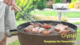  Presentation with barbecue ribs - Slide set featuring bone ash - man cooking ribs on barbecue background and a violet colored foreground