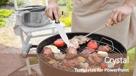  Presentation with barbecue ribs - Presentation theme consisting of bone ash - man cooking ribs on barbecue background and a coral colored foreground