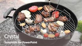  Presentation with barbecue ribs - Beautiful slide deck featuring bone ash - man cooking ribs on barbecue backdrop and a gray colored foreground