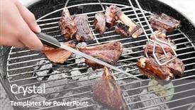  Presentation with barbecue ribs - Amazing slide set having bone ash - man cooking ribs on barbecue backdrop and a gray colored foreground