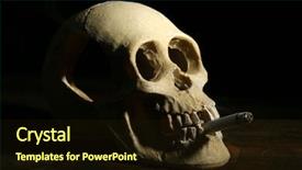  Presentation with human mouth - PPT theme featuring bone ash - smoking human scull with cigarette background and a  colored foreground