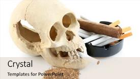  Presentation with human mouth - Beautiful PPT theme featuring bone ash - smoking human scull with cigarette backdrop and a coral colored foreground