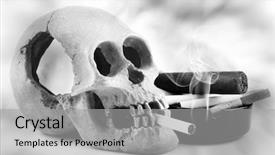 Presentation with human mouth - Beautiful theme featuring bone ash - smoking human scull with cigarette backdrop and a light gray colored foreground