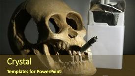  Presentation with human mouth - PPT theme enhanced with bone ash - smoking human scull with cigarette background and a tawny brown colored foreground