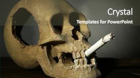  Presentation with human mouth - Amazing PPT theme having bone ash - smoking human scull with cigarette backdrop and a dark gray colored foreground