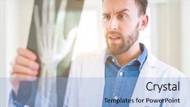  Presentation with man looking up happy - Audience pleasing slide deck consisting of x-ray radiography doing body backdrop and a light blue colored foreground