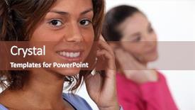  Presentation with nurses and mobile phones - Presentation theme with bone cell - young women talking on their background and a tawny brown colored foreground