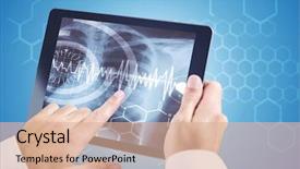  Presentation with tablet - Presentation theme consisting of bone chemistry - man using tablet pc background and a lemonade colored foreground