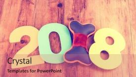  Presentation with 2018 - Audience pleasing slide set consisting of bone china - 2018 word on wooden background backdrop and a coral colored foreground