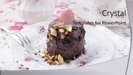  Presentation with chocolate strawberry - Slide deck with bone china - chocolate torte with nuts background and a lemonade colored foreground