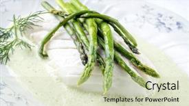  Presentation with green plate - Slide deck featuring bone china - codfish with green asparagus background and a soft green colored foreground