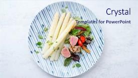  Presentation with asparagus - Audience pleasing presentation theme consisting of bone china - modern style sliced pork fillet backdrop and a  colored foreground