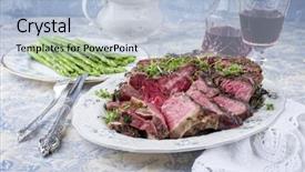  Presentation with green plate - Audience pleasing theme consisting of bone china - sliced porterhouse steak with green backdrop and a light blue colored foreground