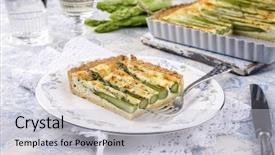  Presentation with asparagus - Beautiful slides featuring bone china - tart with green asparagus backdrop and a light gray colored foreground