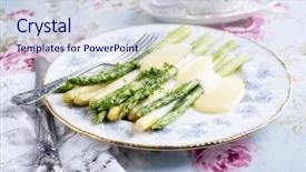  Presentation with green plate - Audience pleasing presentation consisting of bone china - white and green asparagus backdrop and a sky blue colored foreground