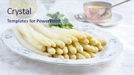  Presentation with bone - Colorful PPT layouts enhanced with bone china - white asparagus on plate backdrop and a sky blue colored foreground