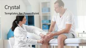  Presentation with bone disease - Audience pleasing presentation design consisting of bone disease - orthopedist examining patient in clinic backdrop and a light gray colored foreground