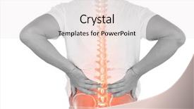  Presentation with back pain - Beautiful PPT theme featuring bone disorders - digital composite of highlighted spine backdrop and a light gray colored foreground