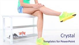  Presentation with food white layout - Amazing slide set having bone disorders - girl with sore foot isolated backdrop and a sky blue colored foreground