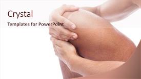  Presentation with knee pain - Beautiful slide deck featuring bone disorders - muscular man having knee pain backdrop and a sky blue colored foreground