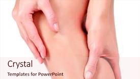  Presentation with knee - Colorful presentation design enhanced with bone disorders - woman holding sore knee isolated backdrop and a lemonade colored foreground