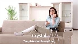  Presentation with bone fracture - PPT theme featuring bone foot fracture - young woman after car accident background and a coral colored foreground