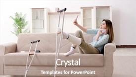  Presentation with fracture bone - PPT theme consisting of bone foot fracture - young woman after car accident background and a coral colored foreground