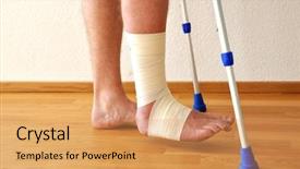  Presentation with fracture bone - Slide deck having bone fracture - bandage on the leg background and a yellow colored foreground