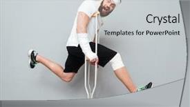  Presentation with fracture bone - PPT theme featuring bone fracture - freaky crazy young man jumping background and a light gray colored foreground