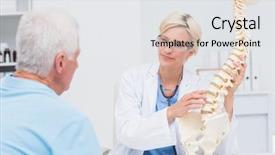  Presentation with spine - Presentation theme having bone health - female doctor explaning anatomical spine background and a white colored foreground