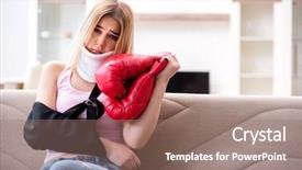  Presentation with woman sport - Theme enhanced with bone loss - woman injured during sport game background and a coral colored foreground