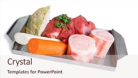  Presentation with beef - Audience pleasing presentation consisting of bone marrow - fresh raw beef and vegetables backdrop and a lemonade colored foreground