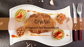  Presentation with foods - Theme consisting of bone marrow - grilled foods - bbq pork background and a gold colored foreground