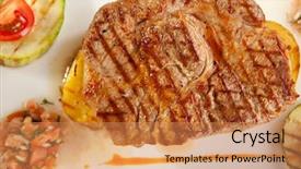  Presentation with foods - Amazing PPT theme having bone marrow - grilled foods - bbq pork backdrop and a  colored foreground