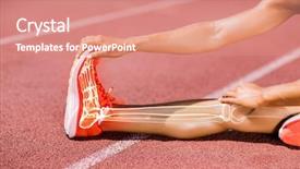  Presentation with stretching - PPT theme having bone yard - low section of sportswoman stretching background and a coral colored foreground