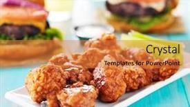  Presentation with burgers - Audience pleasing theme consisting of boneless barbecue chicken with burgers backdrop and a gold colored foreground