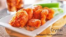  Presentation with ranch - Beautiful presentation featuring boneless buffalo wings with celery backdrop and a yellow colored foreground