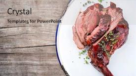  Presentation with barbecue dry aged kobe rib - Colorful PPT theme enhanced with bones legs - marinated barbecue aged leg backdrop and a mint green colored foreground