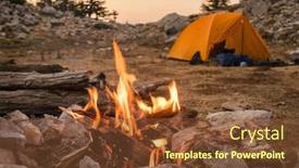  Presentation with active lifestyle - Audience pleasing presentation theme consisting of bonfire-burning-in-tourist-camp backdrop and a tawny brown colored foreground
