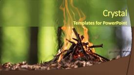  Presentation with bonfire - Slide set having bonfire in spring forest close-up background and a tawny brown colored foreground