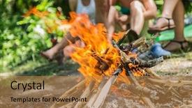  Presentation with bonfire - Cool new slide set with bonfire in the forest happy holidays backdrop and a coral colored foreground