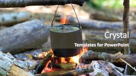  Presentation with scouts camping - Amazing slide set having scouts camping - tourists kettle on campfire backdrop and a dark gray colored foreground