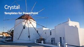 Presentation with ship - Colorful slide set enhanced with bonis windmill mykonos greece backdrop and a teal colored foreground