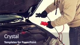  Presentation with transportation - Audience pleasing PPT layouts consisting of bonnet with starter cables backdrop and a wine colored foreground