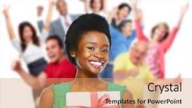  Presentation with african american girl power business - Slides enhanced with young smiling african american girl background and a  colored foreground