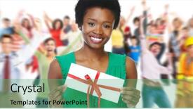  Presentation with envelope - Cool new slide deck with group coupon - young smiling african american girl backdrop and a ocean colored foreground