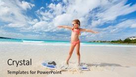  Presentation with surfing - Amazing slide set having boogie - little girl practice surfing position backdrop and a lemonade colored foreground