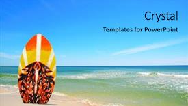  Presentation with footprints and sand beach - Presentation theme enhanced with boogie - surf board in sand background and a  colored foreground